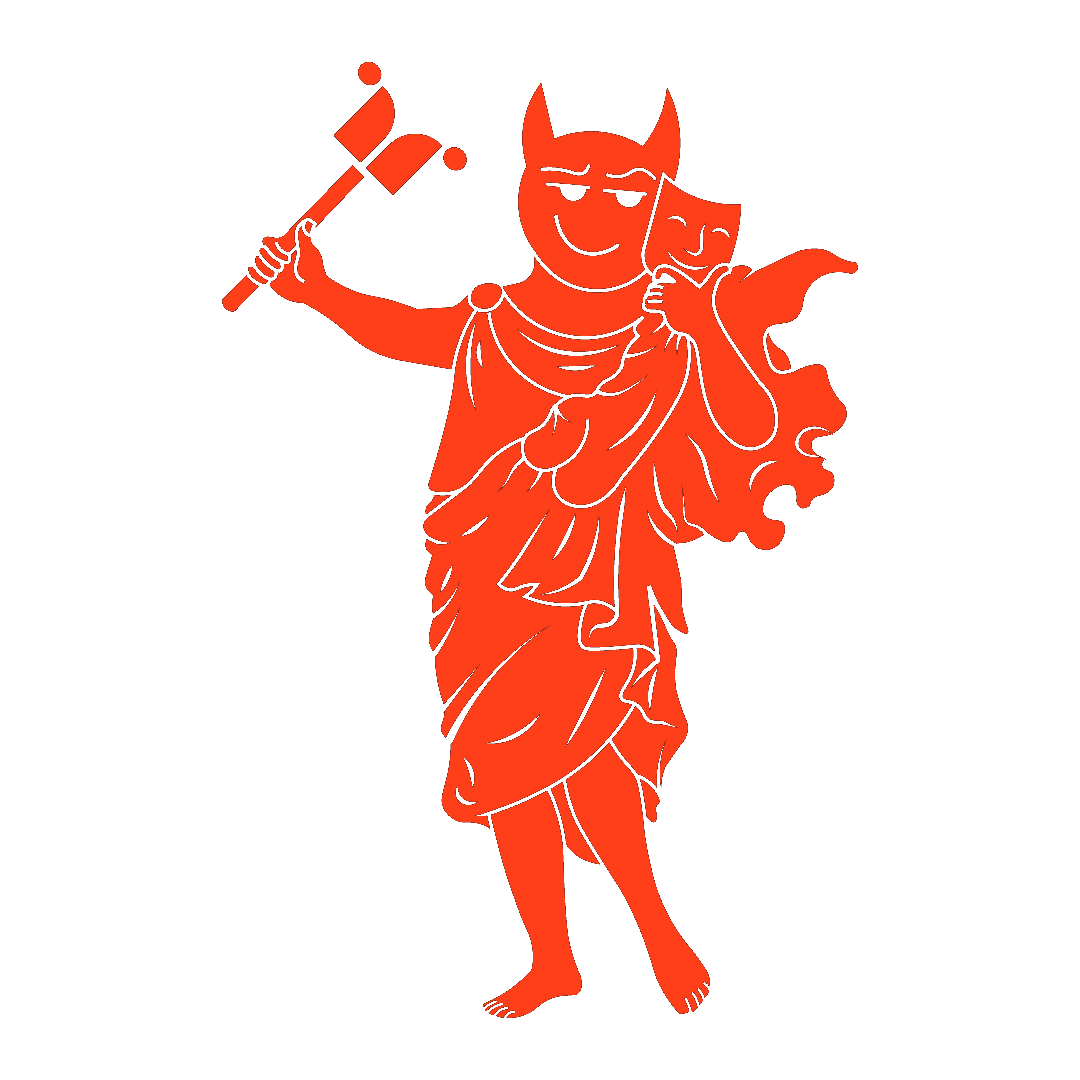 Momus — the god of criticism, holding an axe and a comedy mask